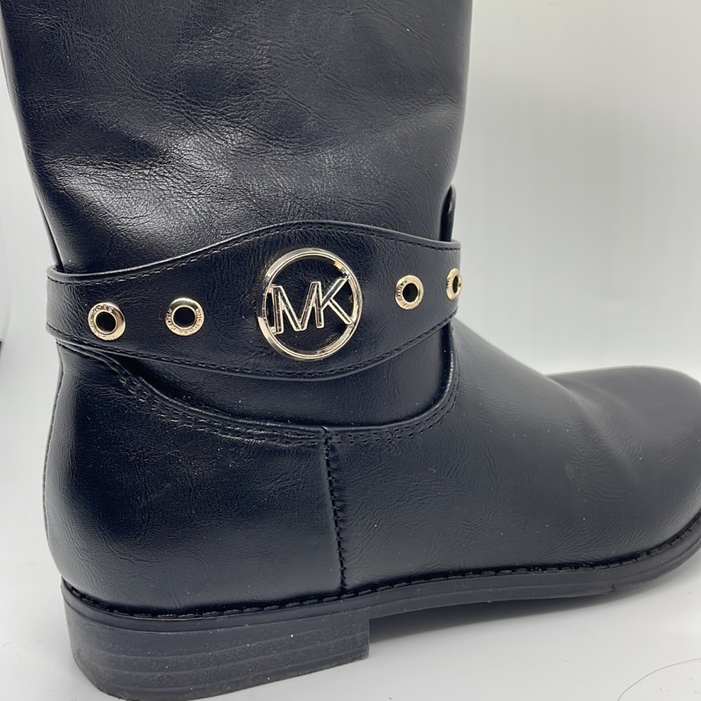 👢 EUC 👢 Michael Kors Emma Derby Black Faux Leather Boots girls with box - Picture 10 of 16